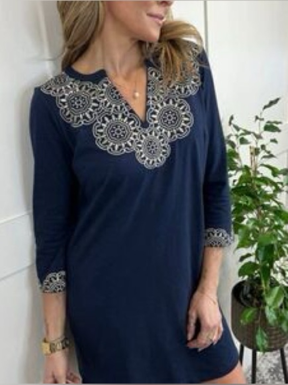 Boden blue embroidered tunic top size 12